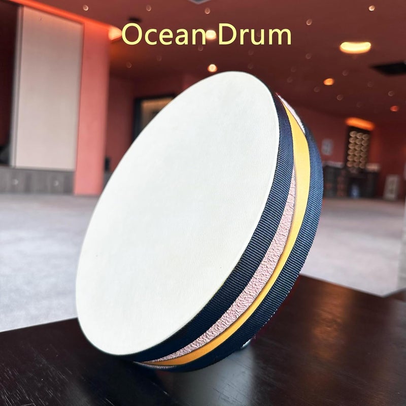 BORIYAM Ocean Drum,10'' Handmade Wooden,Natural sheepskin，Musical Healing Instrument, Orff Percussion, Simulates the Sound of Ocean Waves,For Recreation,Yoga Meditation, Stress Relief and Relaxation - Image 4